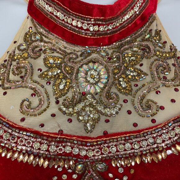 Beaded Dress Velvet Girls Maxi Red Cream Halter Tank Dance‎ Detailed FLAWS - Picture 8 of 16